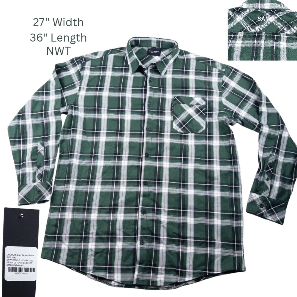 Saint Morta Prima Flannel Shirt Mens 4XL Green Black Plaid Urban Streetwear NWT